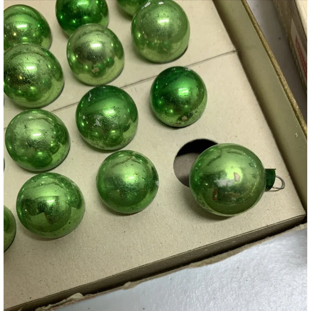 Vintage Mini Mercury Ornament Lot With Boxes Blue Green Prop Box Shiny Brite